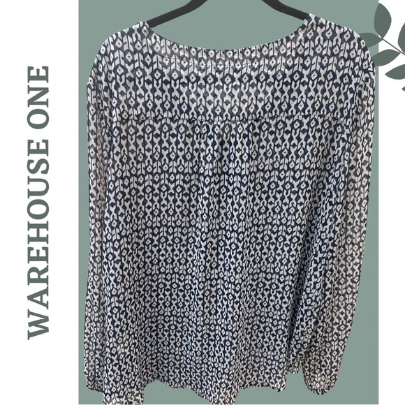 🛍️3/$40 Warehouse One Lightweight Long Sleeve Loose Fit Blue Patterned Top XXXL - Picture 3 of 5